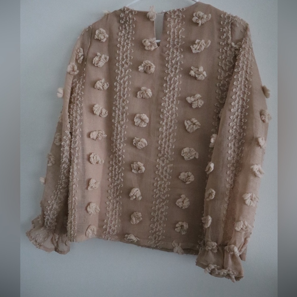Böhme Textured Pom Pom Blouse | Romantic Sheer Top | Size S - Picture 3 of 6